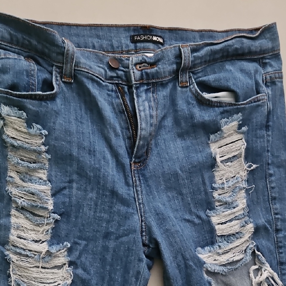 Fashion Nova Ripped Blue Boyfriend Jeans Shorts